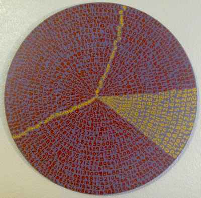 "A Slice of Pi". Pi to 1765 decimal places. Synthetic polymer on canvas, 800.. diam.